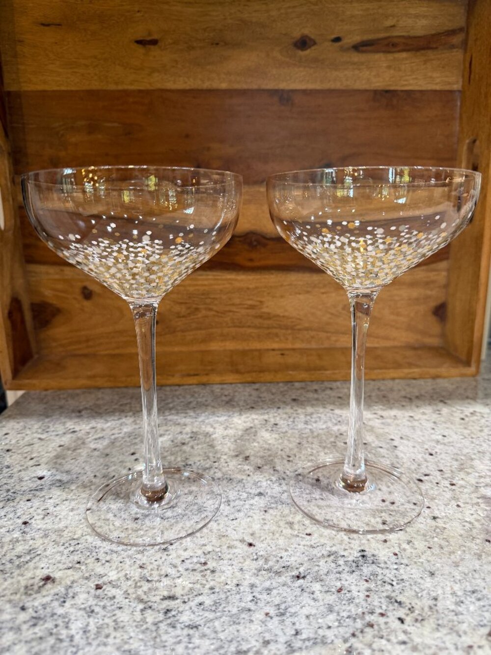 Artland vintage gold & white confetti polka dot coupe martini glasses Set of 2